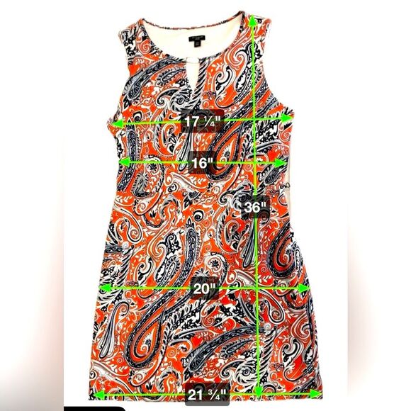 Ann‎ Taylor Sleeveless Keyhole Midi Sheath Dress Orange Blue White Paisley 12P - Picture 6 of 9